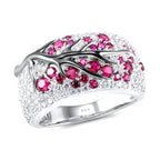S925 Silver Plated Plum Blossom Ring for Women Classic Stainless Steel Diamond Inlay Oil Drawing Lady's Jewelry Size 6-11