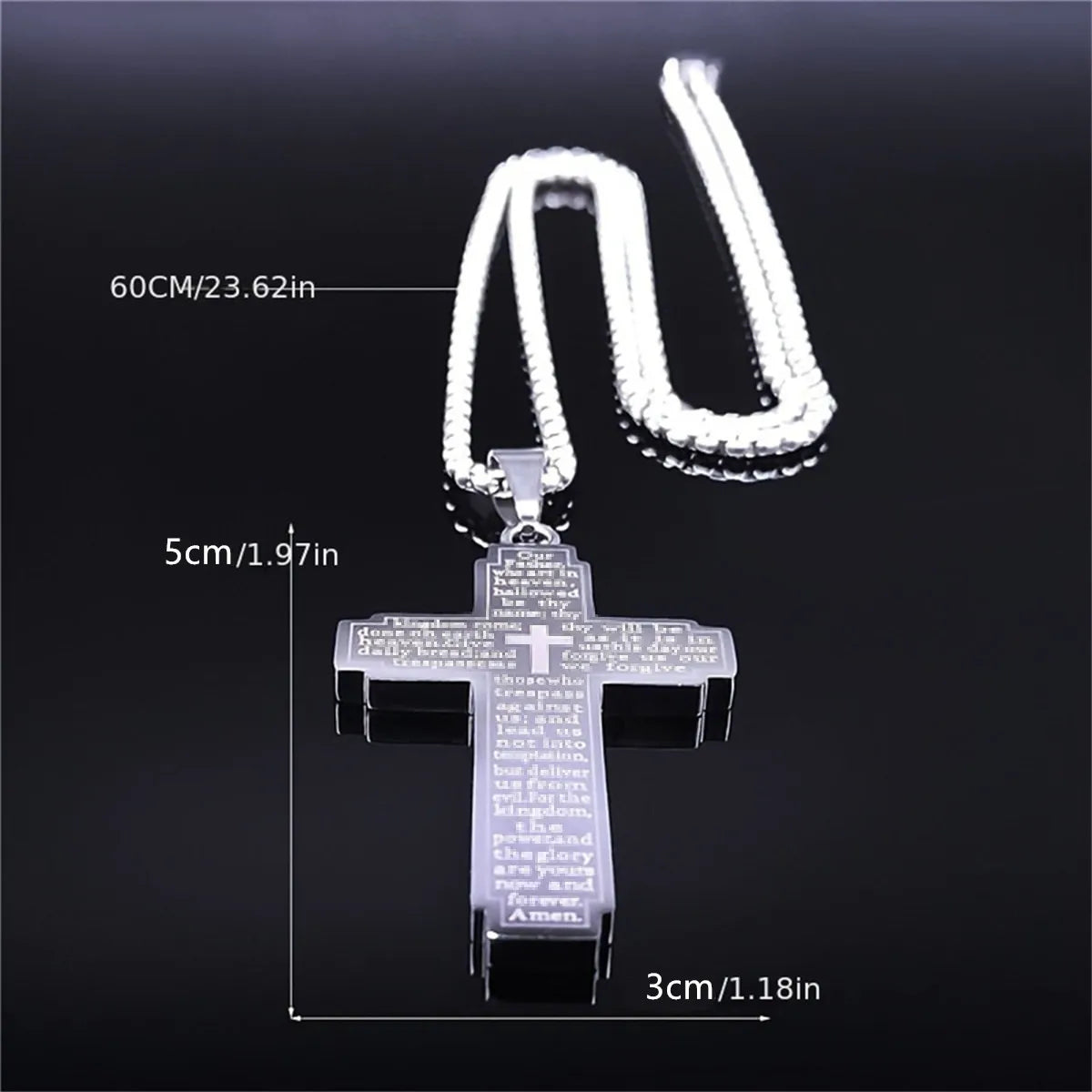 1pc Stainless Steel Cross Pendant Engraved Bible Necklace For Men Women Catholic Prayer Lucky Amulet Jewelry