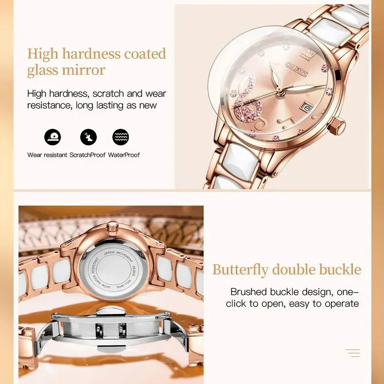 OLEVS 3605 Women Watch Top Brand High Quality Quartz Watch Exquisite Diamond Note Waterproof Dial Dress Ceramic Women Watch mbzr