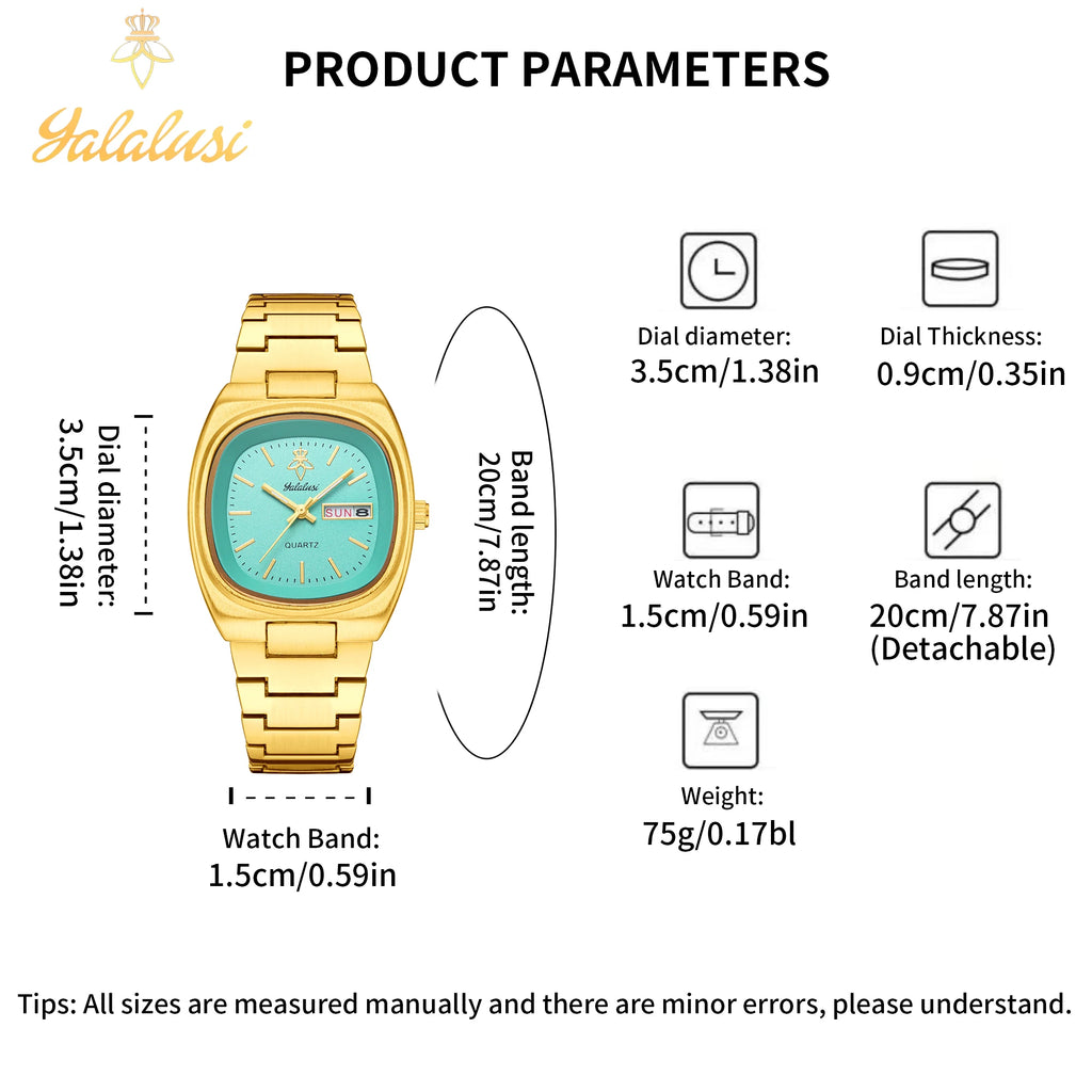 YaLaLuSi Unisex Fashion Waterproof Sport Watch Dual Calendar Gold Quartz Business Elegant with Box Remover Free Shipping mbzr