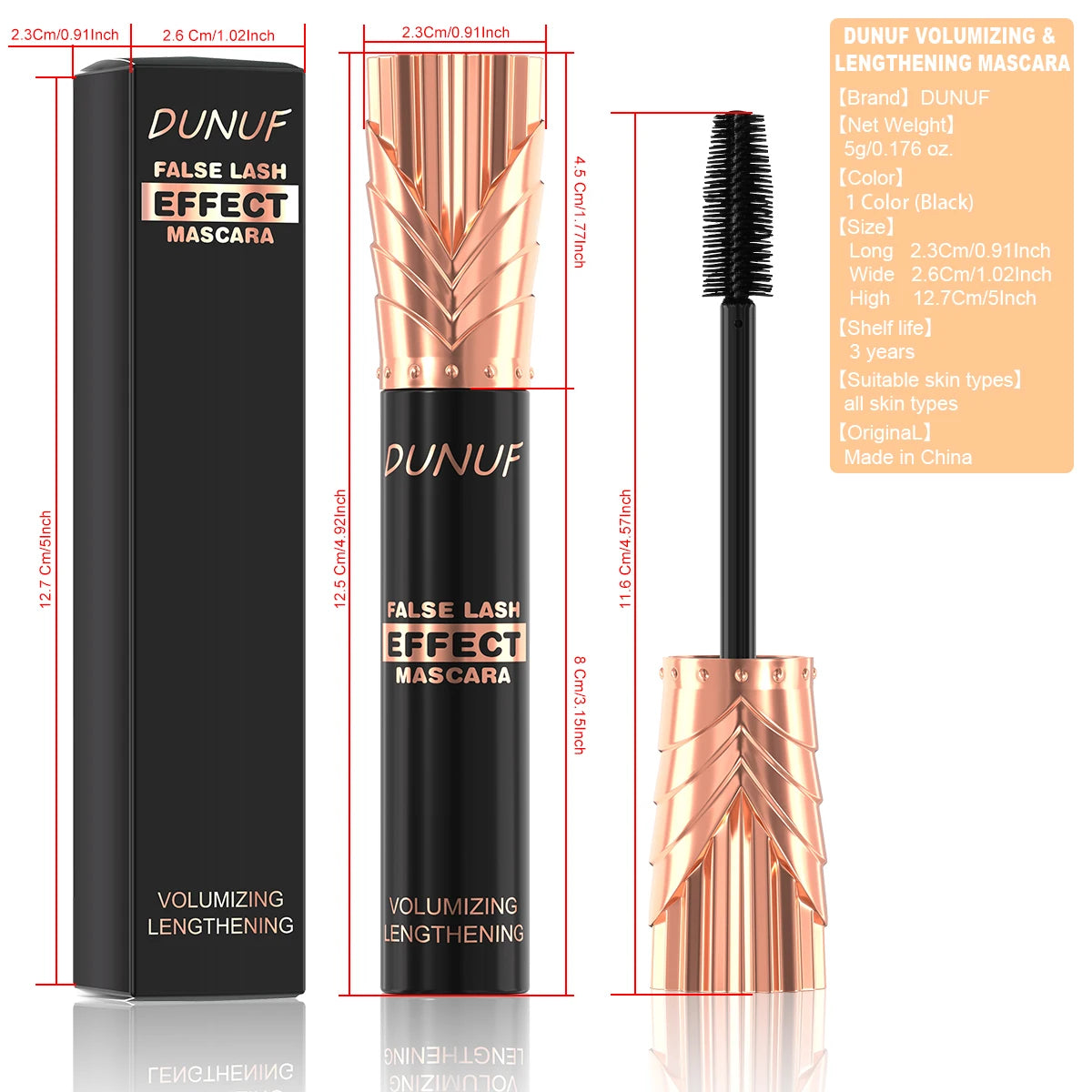 DUNUF 1pcs & 2pcs & 3pcs Black Waterproof Mascara Long-lasting No Smudging Elongate Shape Curling No Fading Transfer-proof mbzr