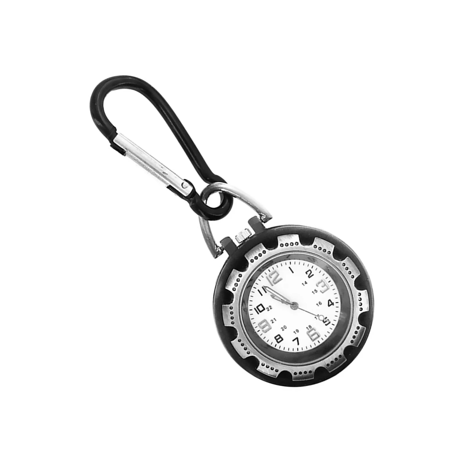 Carabiner Pocket Watch Silver Alloy Quartz Movement, Clip-on Outdoor Hiking Climbing Watch for Men Women