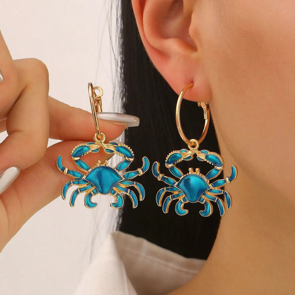 Exaggerated Alloy Crab Pendant Drop Earrings for Women mbzr