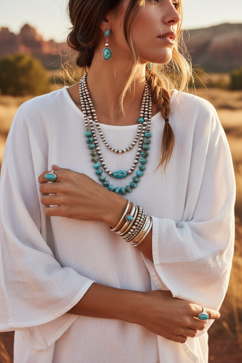Boho Turquoise Jewelry Set Lifestyle