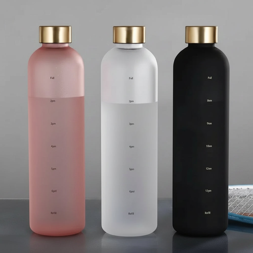 Motivational Water Bottle with Time Marker | BPA-Free, Leakproof & Frosted mbzr